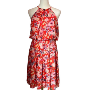 Beautiful NWOT Eliza J floral print, pleated halter dress Size 4